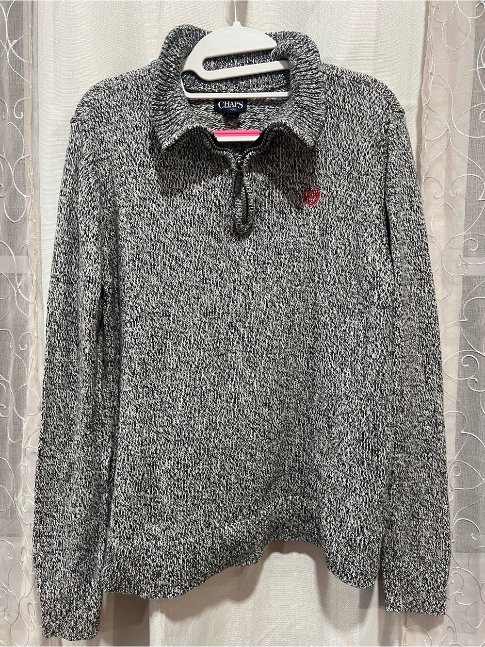 Chaps Women's Gray Marled Half-Zip Pullover with Red Logo